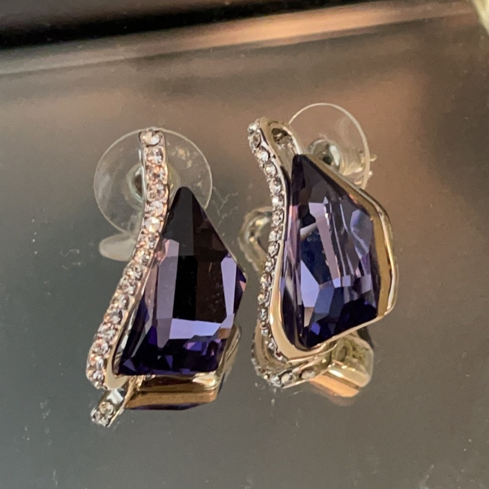Silver Triangle Austrian big crystal Earrings